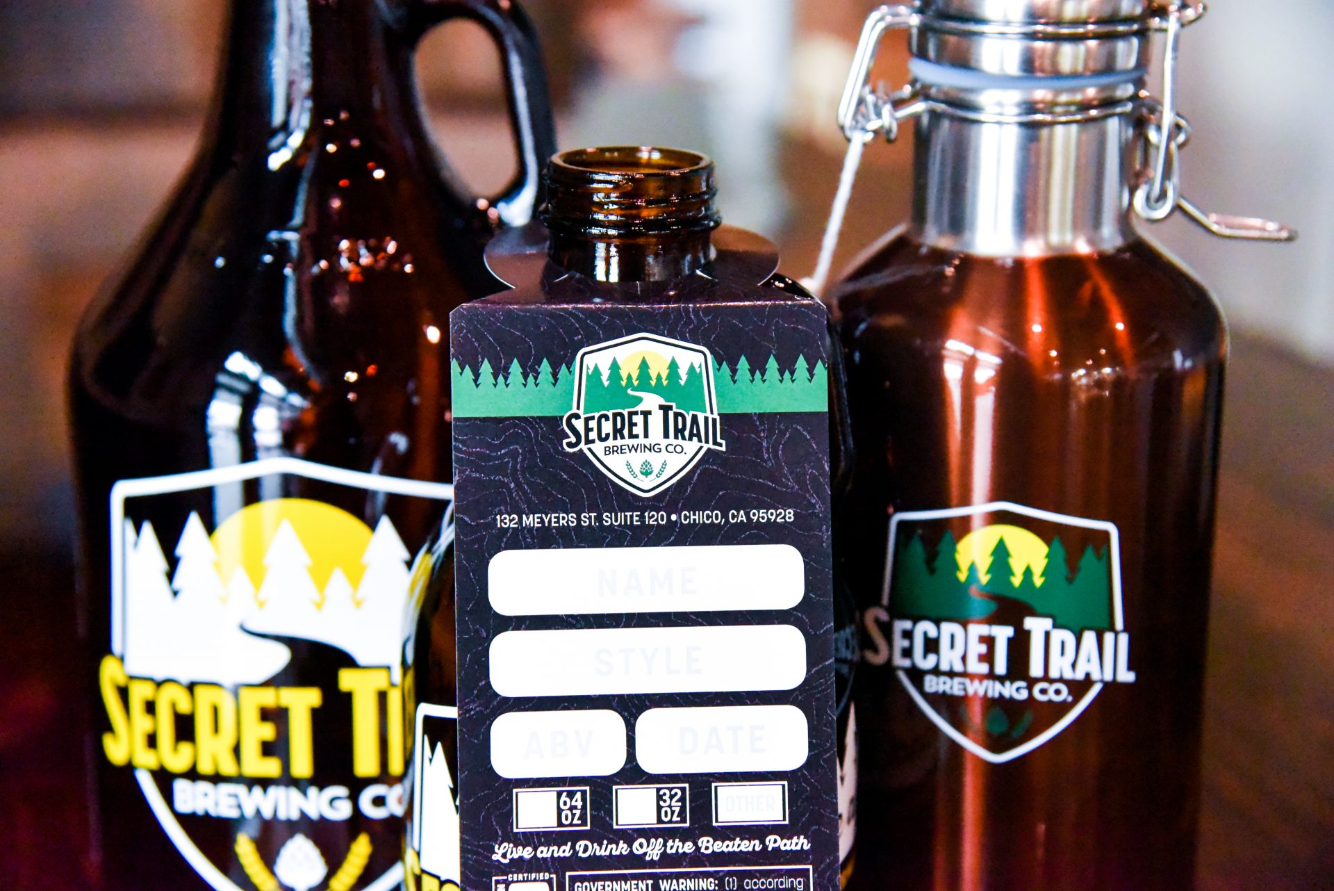 Secret Trail growler tags and wraps